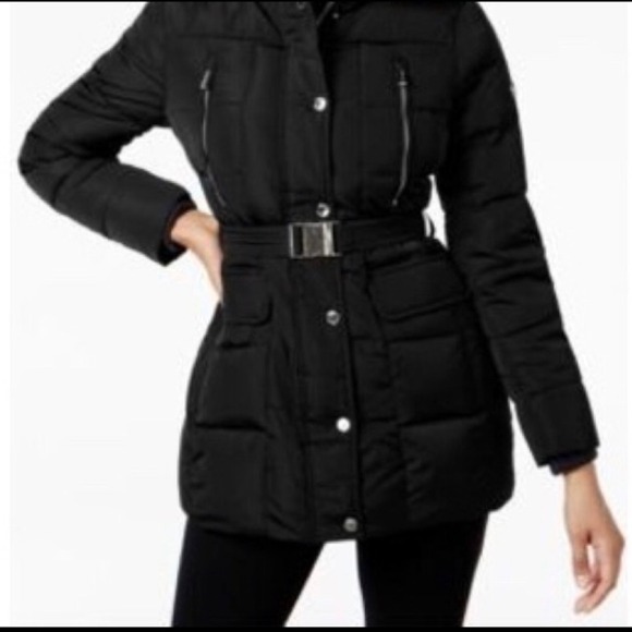 Michael Kors Black Belted Puffer Coat Quilted Lightweight Winter Jacket - Picture 1 of 13